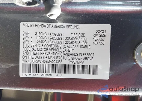 2021 Honda Cr-V Awd Ex from USA, damaged, VIN 5J6RW2H58MA004387